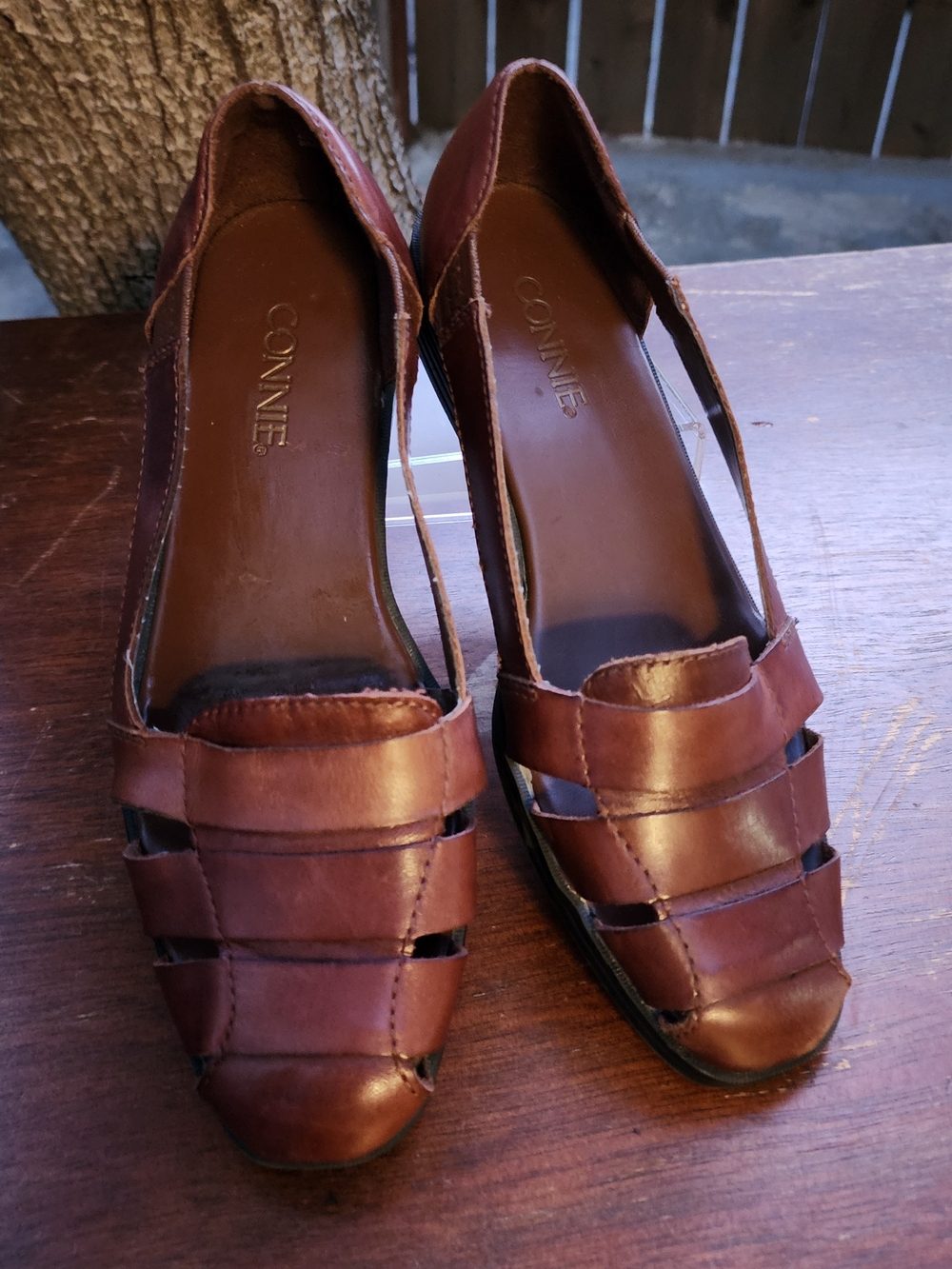 Vintage Connie Brown Leather Fisherman Cage Heels Sandals